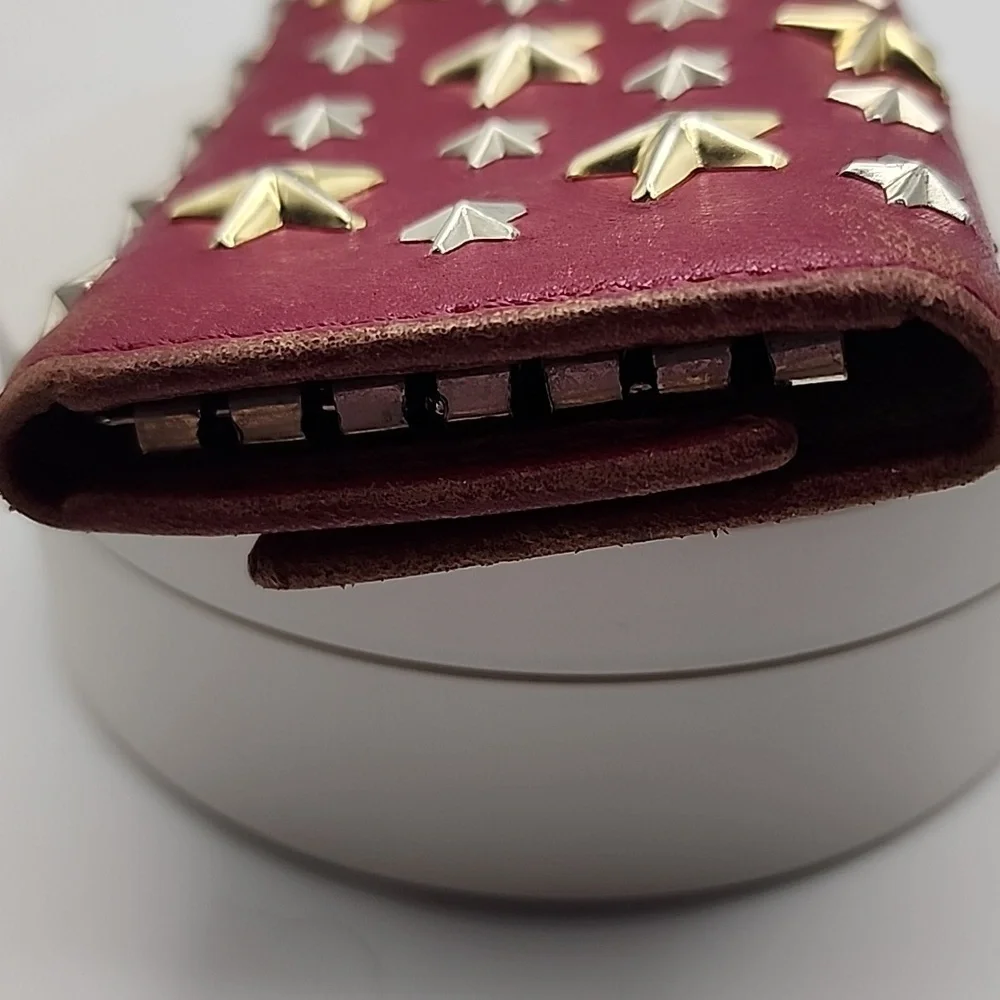 Jimmy Choo Gold, Silver Star-Studded Red Leather Wallet‎ -1 Key Holder, 1 Loose